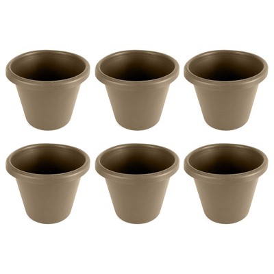 The HC Companies 16 Inch Indoor/Outdoor Classic Plastic Flower Pot Container Garden Planter with Molded Rim and Drainage Holes, Sandstone (6 Pack)