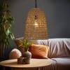 LNC Echbienisra 1-Light Matte Black Canopy with Natural Rattan Shade: UL Listed, Adjustable Height - 3 of 4