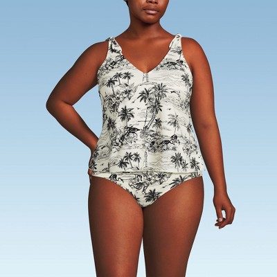 Lands' End Women's Chlorine Resistant V-neck Shoulder Tie Flutter Tankini Swimsuit Top