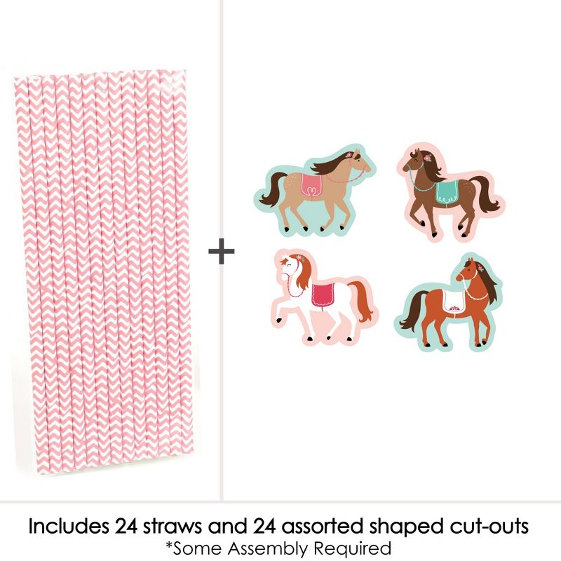 Big Dot of Happiness Run Wild Horses - Paper Straw Decor - Pony Birthday Party Striped Decorative Straws - Set of 24, 3 of 7