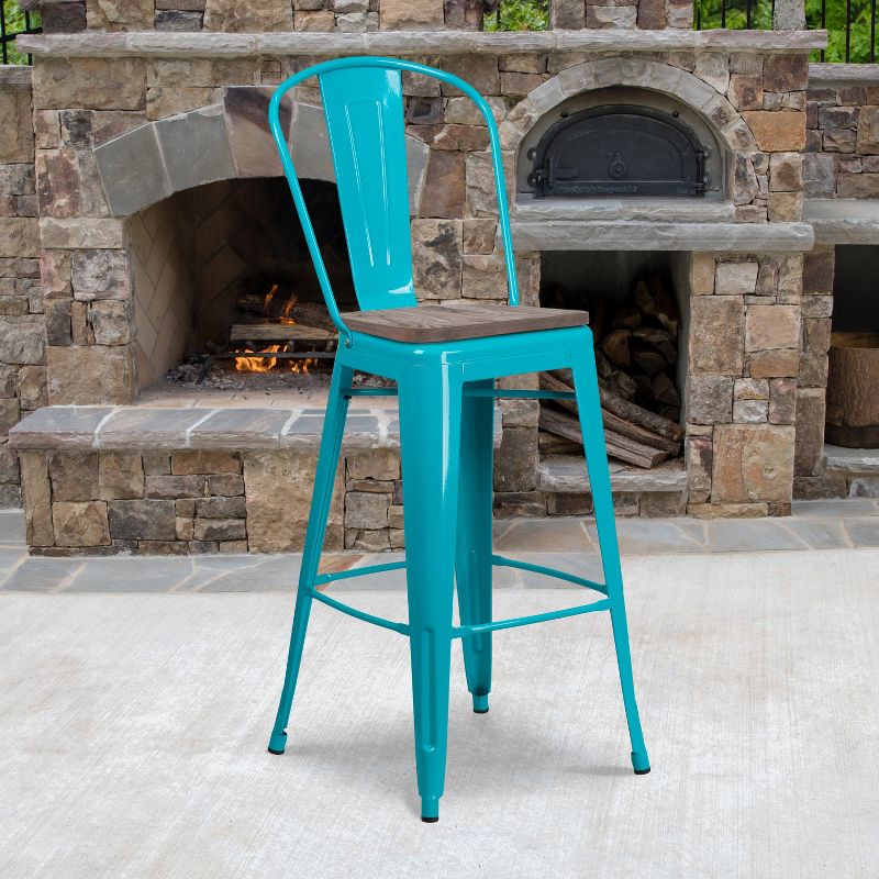 Flash Furniture 30" High Metal Barstool with Back and Wood Seat, 2 of 7