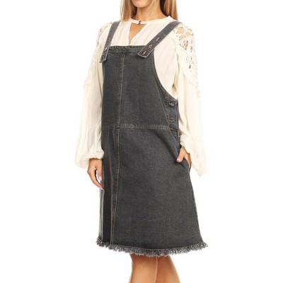 Anna-Kaci Women's Oversized Overall Pinafore Denim Dress