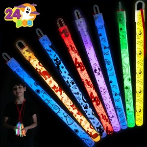 Joyfy Halloween Party Favors 24 Pcs Glow Sticks Hanging Wands for Kids Gift Halloween Goody Bag Filler Classroom Prize (8 Different Patterns/6 Colors) - 1 of 4