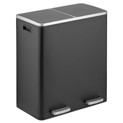 mDesign Metal Steel 60-Liter Large Dual Compartment Step Trash Can - Black