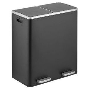 mDesign Metal Steel 60-Liter Large Dual Compartment Step Trash Can - Black - 1 of 4