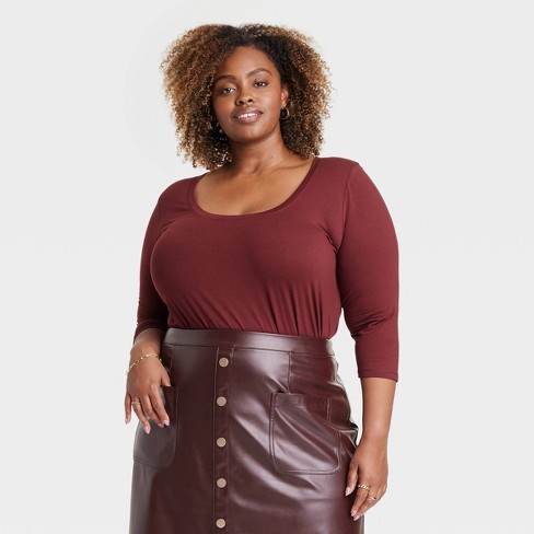 Women's 3/4 Sleeve Tunic T-shirt - Ava & Viv™ Burgundy 1x : Target