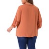 Agnes Orinda Women's Plus Size Tie Neck Tassel Self Flutter 3/4 Sleeve Blouses - 4 of 4