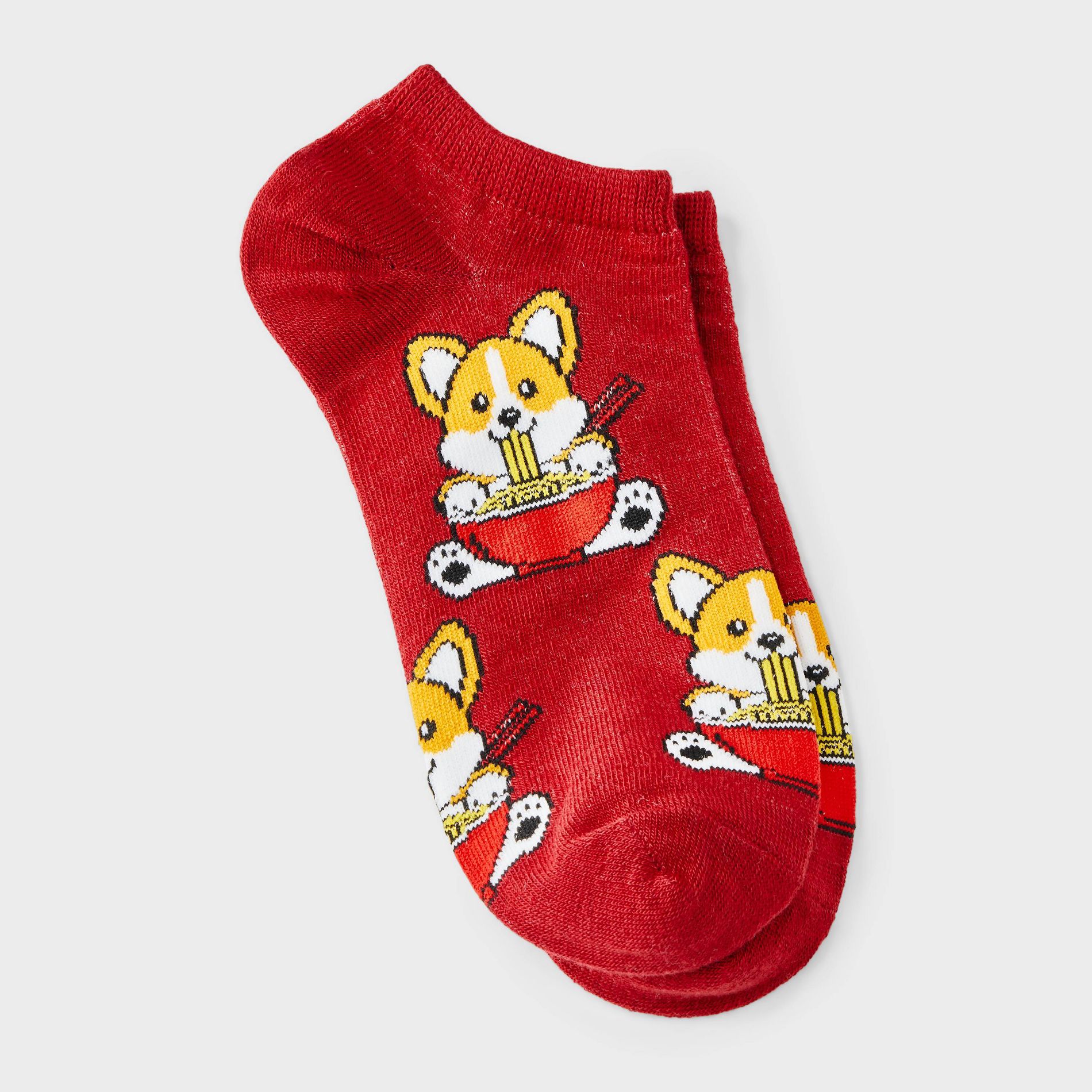 Women's Ramen Pup Low Cut Socks - Maroon 4-10
