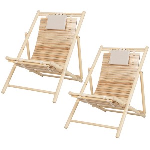 Costway Patio Outdoor Adjustable Folding Wood Sling Chair Reclining Lounge Assembly Free - 1 of 4