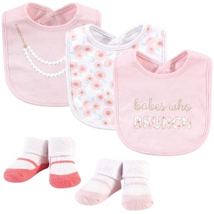 Little Treasure Baby Girl Cotton Bib and Sock Set 5pk, Brunch, One Size - 1 of 1