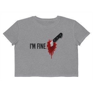 Rerun Island Women Im Fine Stab Knife Short Sleeve Graphic Cotton Cropped Loose T-shirt - 1 of 4