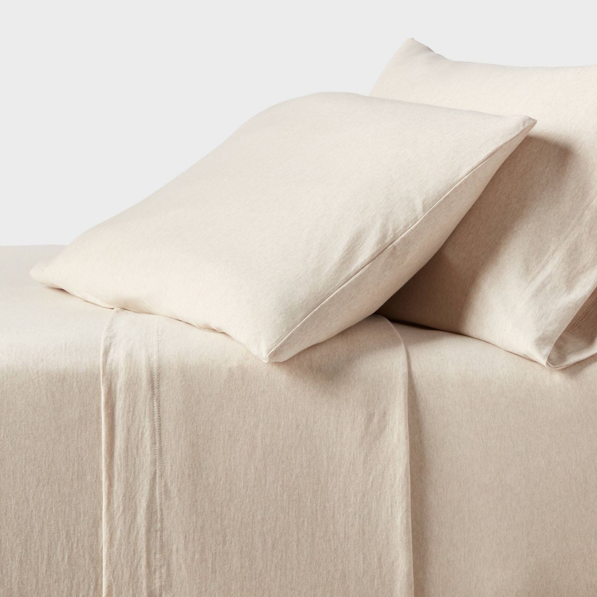 King Cotton Jersey Sheet Set Heather Oatmeal - Threshold™: 4-Piece, 100% Cotton, Machine Washable, OEKO-TEX Certified