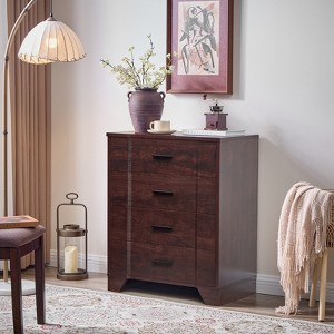 Farmhouse 4 Drawers Dresser for Bedroom, Wide Dresser, Wood Rustic Chest of Drawers with Metal Handle,Tall Curved Drawer Dressers - 1 of 4