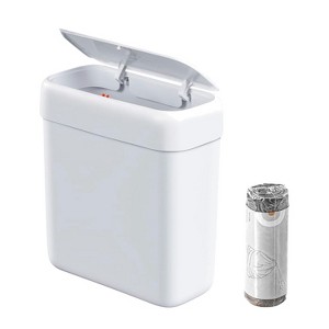 Aoibox Press-Top Trash Can with Lid, 2.6 Gallon Small Garbage Bin, Odor-Proof Waste Basket for Kitchen, Bathroom, Office, Dog-Proof Design, White - 1 of 4