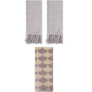 REGALWOVEN 3 Packs Geometric and Solid Absorbent Soft Cotton Hand Towel Set - 1 of 4