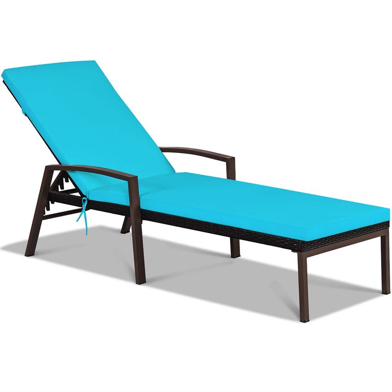 Costway Patio Rattan Lounge Chair Chaise Recliner Back Adjustable w/Cushion Turquoise, 2 of 9