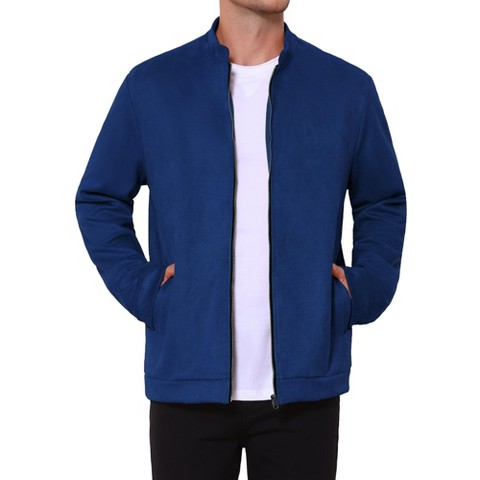 Мужские куртки INSPIRE CHIC Men's Vintage Lightweight Stand Collar Zipper Casual Bomber Suede Jacket XX-Large Navy Blue