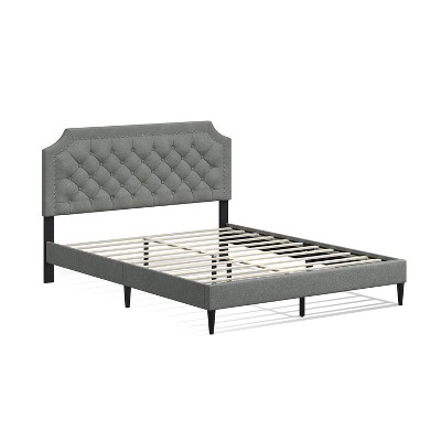 Elegant Stone Queen Upholstered Bed with Tufted Nailhead Headboard