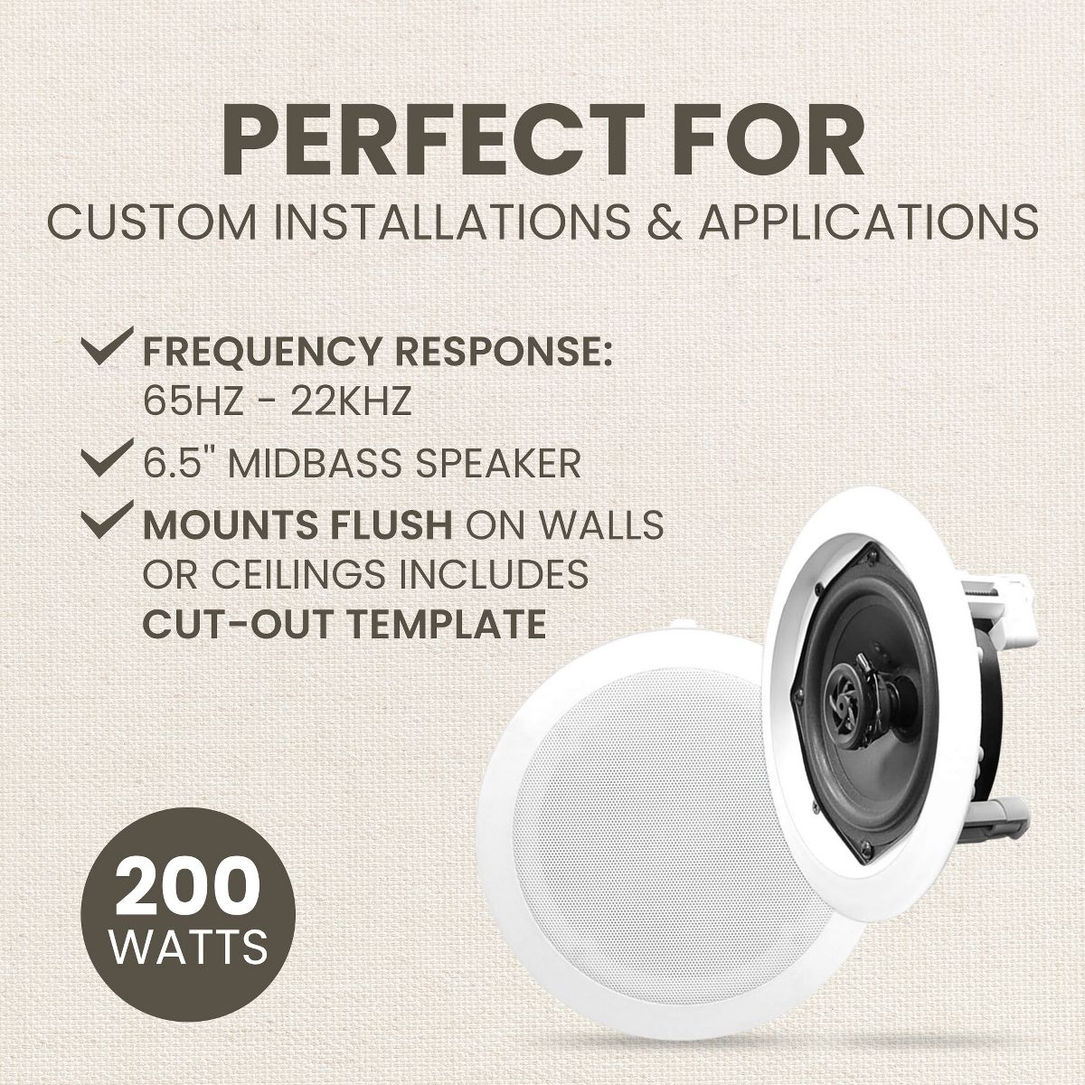 Pyle Home PDIC PRO Max Series 6.5'' 200W Round Flush Mount In Wall/Ceiling Home Speakers Pair with Directable 0.5' Polymer Dome Tweeter, 8 Pack - thumbnail 3