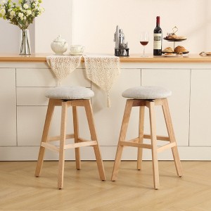 Beautyolove 26 in. Natural Backless Wood Counter Height Swivel Bar Stool with Padded Fabric Seat (Set of 2) - 1 of 4