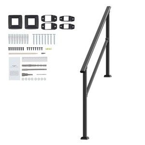 VEVOR Handrails for Outdoor Steps, 4-5 Step Stair Hand Rail Kit, Transitional Carbon Steel Railings with Installation Kit,Black - 1 of 4