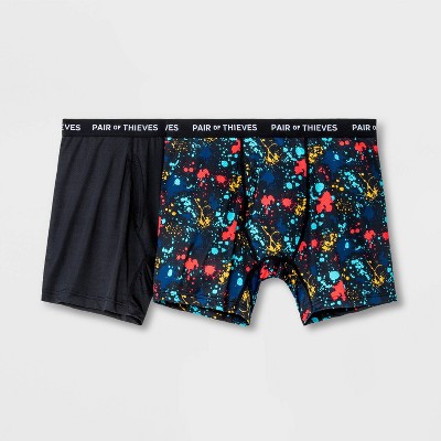 Pair Of Thieves Men's Super Fit Paint Splatter Boxer Briefs 2pk -  Black/blue S : Target