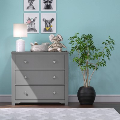 Cool Gray Pine Wood 3-Drawer Dresser with Changing Table Topper