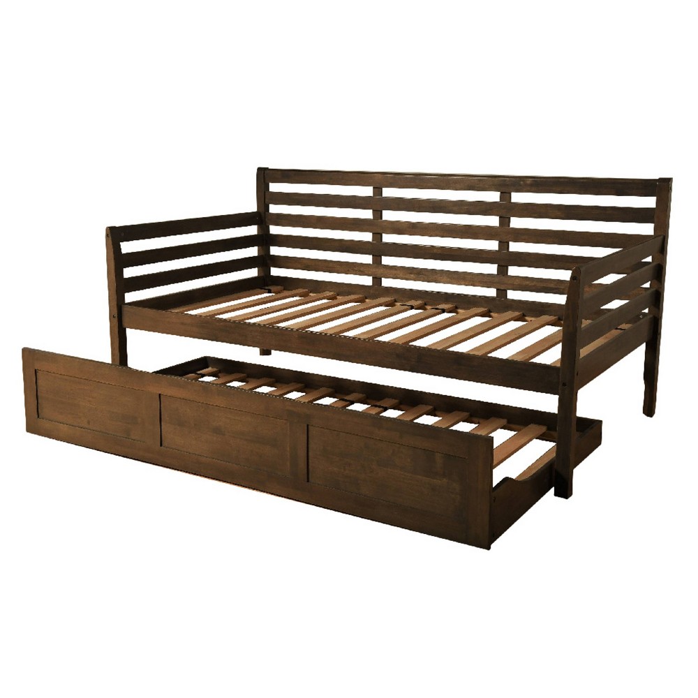 Photos - Bed Dual Comfort Twin Yorkville Trundle Daybed Frame Only Rustic Walnut Farmhouse Style, Wood Grain, No Box Spring Needed