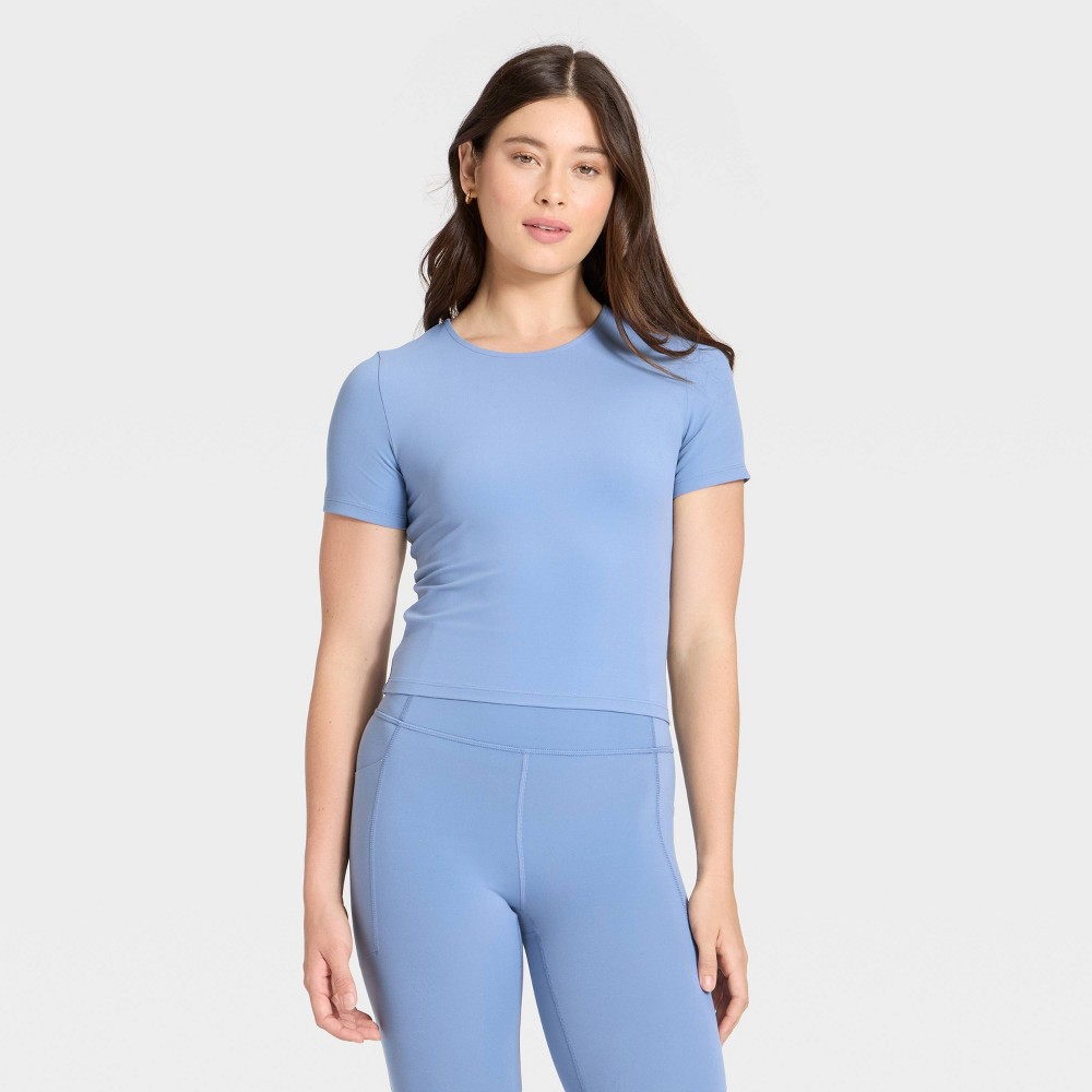 Women's Everyday Soft Cropped Short Sleeve T-Shirt - All In Motion™ Slate Blue XL