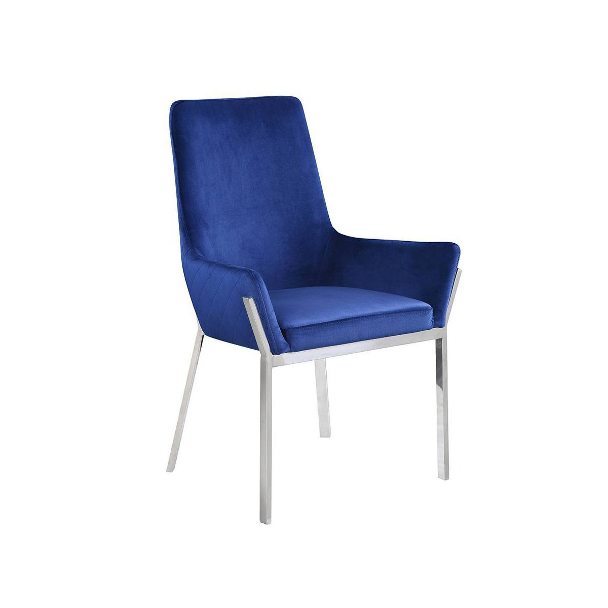 Set of 2 25" Cambrie Dining Chairs: Mirrored Silver, Blue Velvet Upholstery - Acme Furniture - thumbnail 6