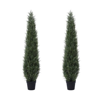 DR.Planzen Artificial Cedar Tree Artificial Cedar Topiary Trees with a pretty light strip  perfect for Christmas Home Decor set of 2 pack.