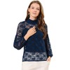 INSPIRE CHIC Women's See Through Mock Neck Long Sleeve Floral Lace Blouse - 2 of 4
