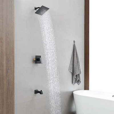 Matte Black Stainless Steel Square Rainfall Shower Faucet Set