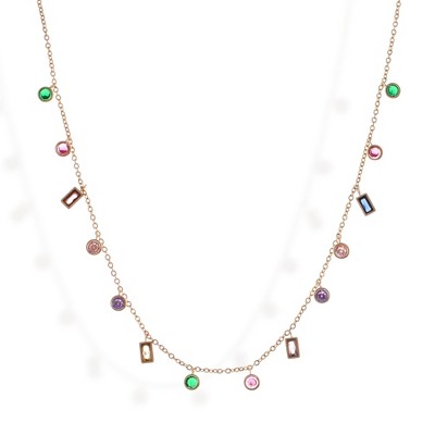 Anna-Kaci Women's Multi-Colored Gemstone Pendant Necklace on Gold Tone Chain - Gold