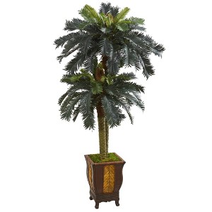 Nearly Natural 6-ft Double Sago Palm Artificial Tree in Designer Planter - 1 of 1