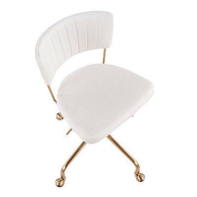 Cream Velvet and Gold Metal Swivel Task Chair