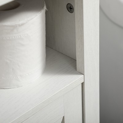 White and Brown Pedestal Sink Cabinet with Double Doors