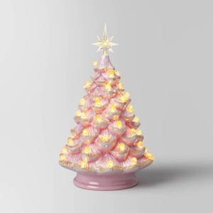 14" Christmas Vintage Pink with Gold Foil Ceramic Tree - Wondershop™ - 1 of 4
