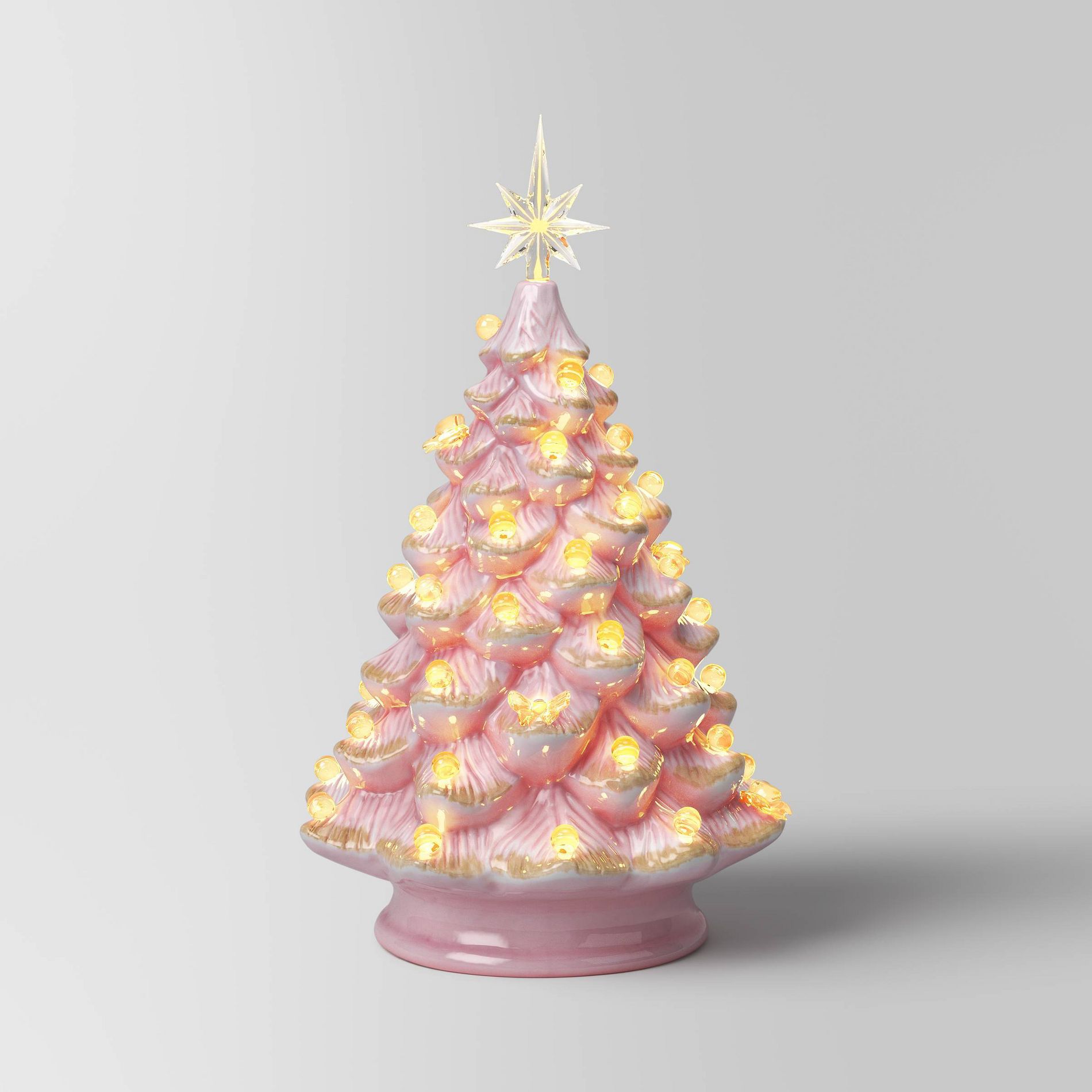 14" Christmas Vintage Pink with Gold Foil Ceramic Tree - Wondershop™