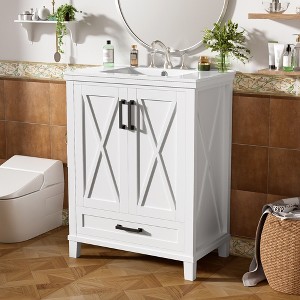 ORRD 24" Bathroom Vanity with Sink, Solid Wood Frame, 2 Doors, Drawer & Storage Shelves - 1 of 4