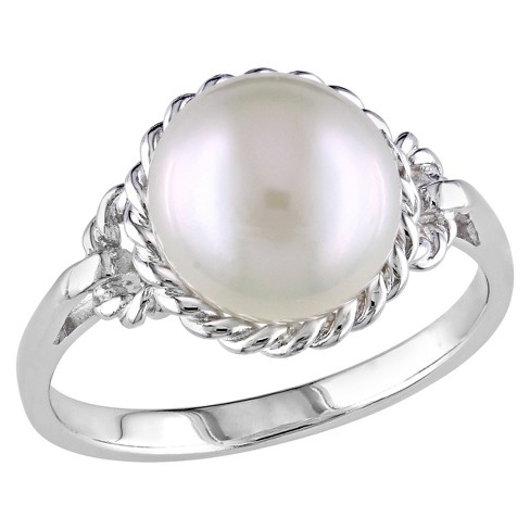 9-9.5mm Cultured Freshwater Pearl Ring in Sterling Silver - 6 - White