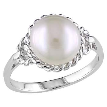 9-9.5mm Cultured Freshwater Pearl Ring in Sterling Silver - White