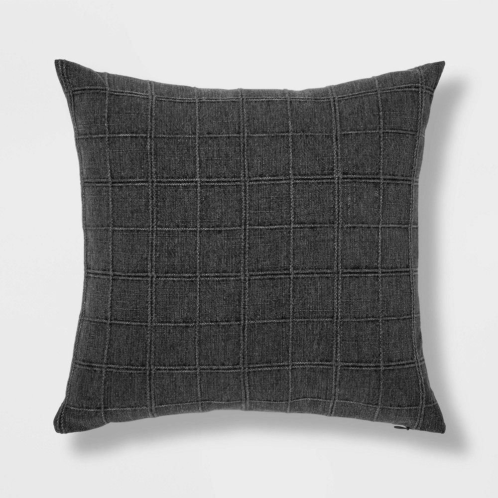 Oversized Woven Washed Windowpane Square Throw Pillow Dark Gray - Threshold™