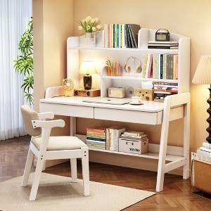 Kids Desk, Wooden Study Desk, Home Office Desk, Writing Desk, Computer Desk, With Bookshelf and Drawers, With Chair - 1 of 4