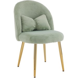 VINGLI Plush Girls Vanity Chair with Back & Pillow & with Gold Legs,Cute Small Cozy Desk Chair No Wheels - 1 of 4