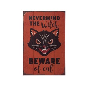 Transpac MDF Beware of Cat Sign Wall Art - Charming Fall Harvest Decor for Indoor Use - Unique Gift for Cat Lovers - 1 of 1
