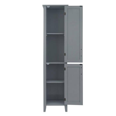 Gray Engineered Wood Linen Tower Cabinet with Adjustable Shelving
