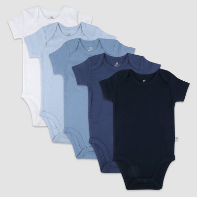 Honest Baby Boys' 5pk Short Sleeve Bodysuit - Blue 0-3M
