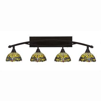Toltec Lighting Bow 4 - Light Vanity in  Bronze with 7" Amber Dragonfly Art Glass Shade
