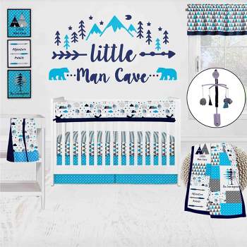 Bacati - Woodlands Forest Animals Aqua/Navy/Grey 10 pc Baby Crib Bedding Set with Long Rail Guard Cover for Boys